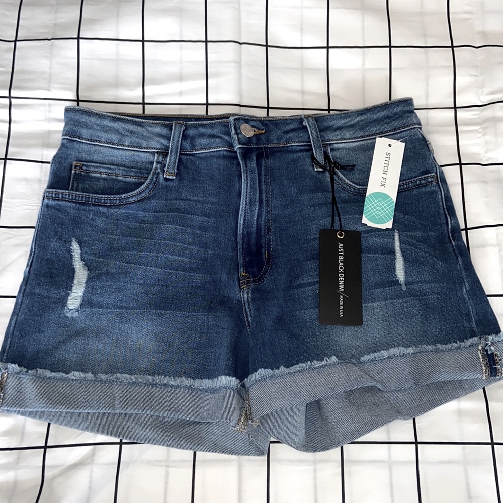 NEW Just Black Romeo High Rise Distressed Frayed Cuff Denim Short